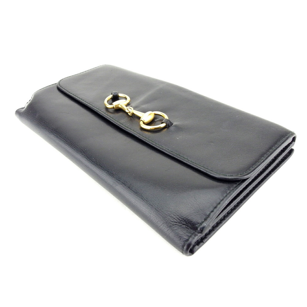 Gucci Double Leather Hooks Wallet Long Black Horsebit - Picture 3 of 6